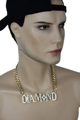 Miami Men Gold Metal Chain Necklace 3D DIAMOND Pendant Gangster Hip Hop